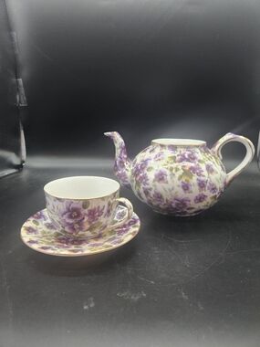 Baum Brothers 'Pansy Chintz' Porcelain Teapot and Cup And Saucer Set